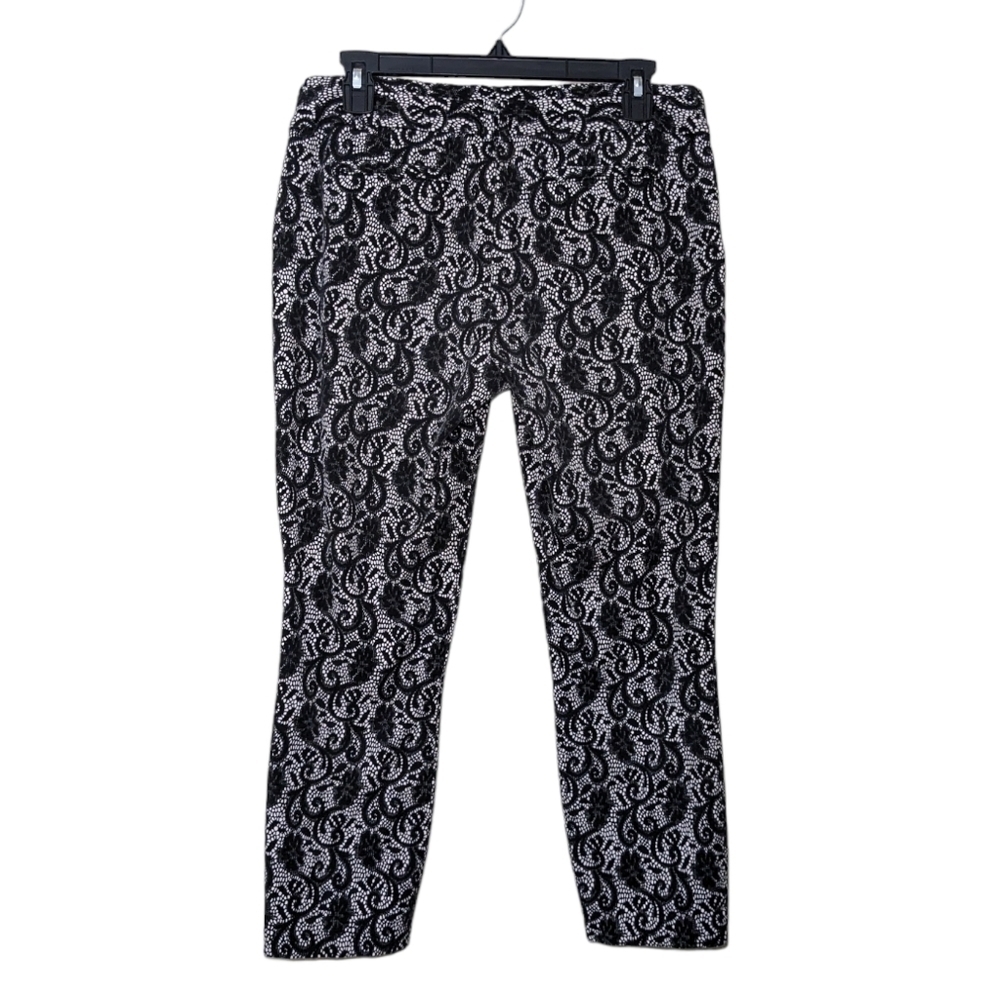 CANDIE'S Audrey Ankle Cropped 11 Paisley Black Silver Gray Casual Pants Capri - Picture 5 of 6